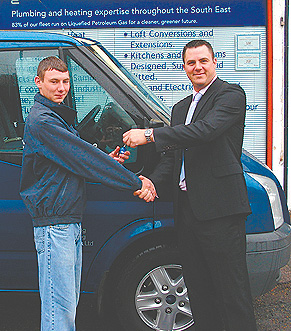 Managing Director Dean Croft hands Gary Taylor the keys to his company van