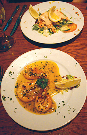 Our delicious starters of Crayfish Tails (top) and King Prawns.